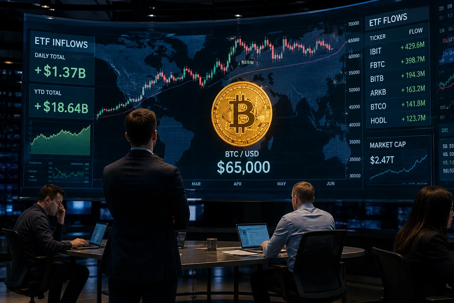 Почему биткоин застрял на отметке $65 000 несмотря на приток капитала в ETF